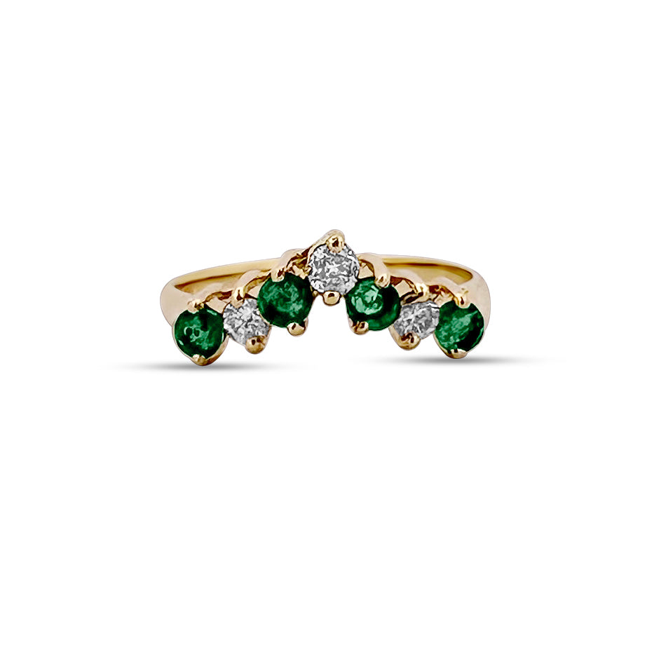 Emerald and Diamond Chevron Ring in 10K Yellow Gold