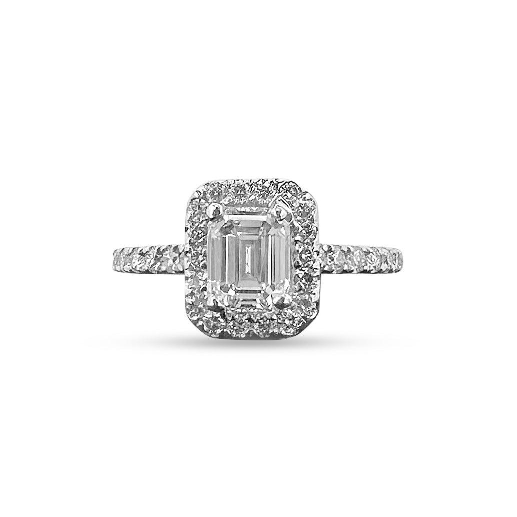 Internally Flawless 1.04 Carats Emerald Cut Natural Diamond Engagement Ring in 18K White Gold