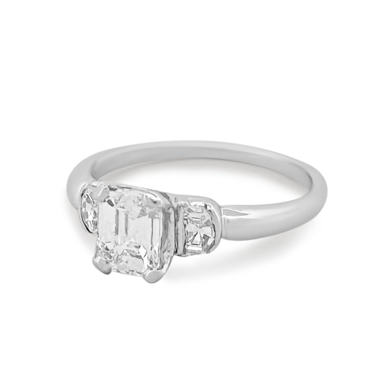 1.35ctw Emerald Cut With Epaulette Cut Sides Natural Diamond 3-Stone Platinum Engagement Ring