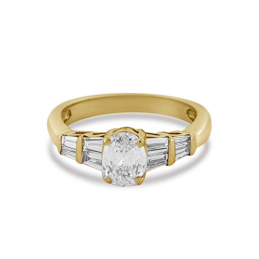 GL Graded 0.80ctw Oval With Baguette Cut Natural Diamond Engagement Ring in 18K Yellow Gold