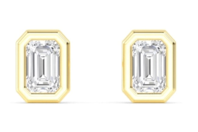 3.20ctw Emerald Cut Bezel Set Lab-Grown Diamond Stud Earrings in 14k Yellow Gold