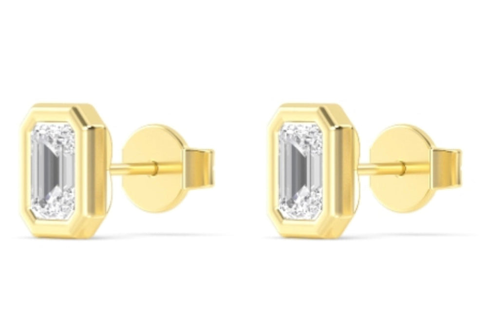 3.20ctw Emerald Cut Bezel Set Lab-Grown Diamond Stud Earrings in 14k Yellow Gold