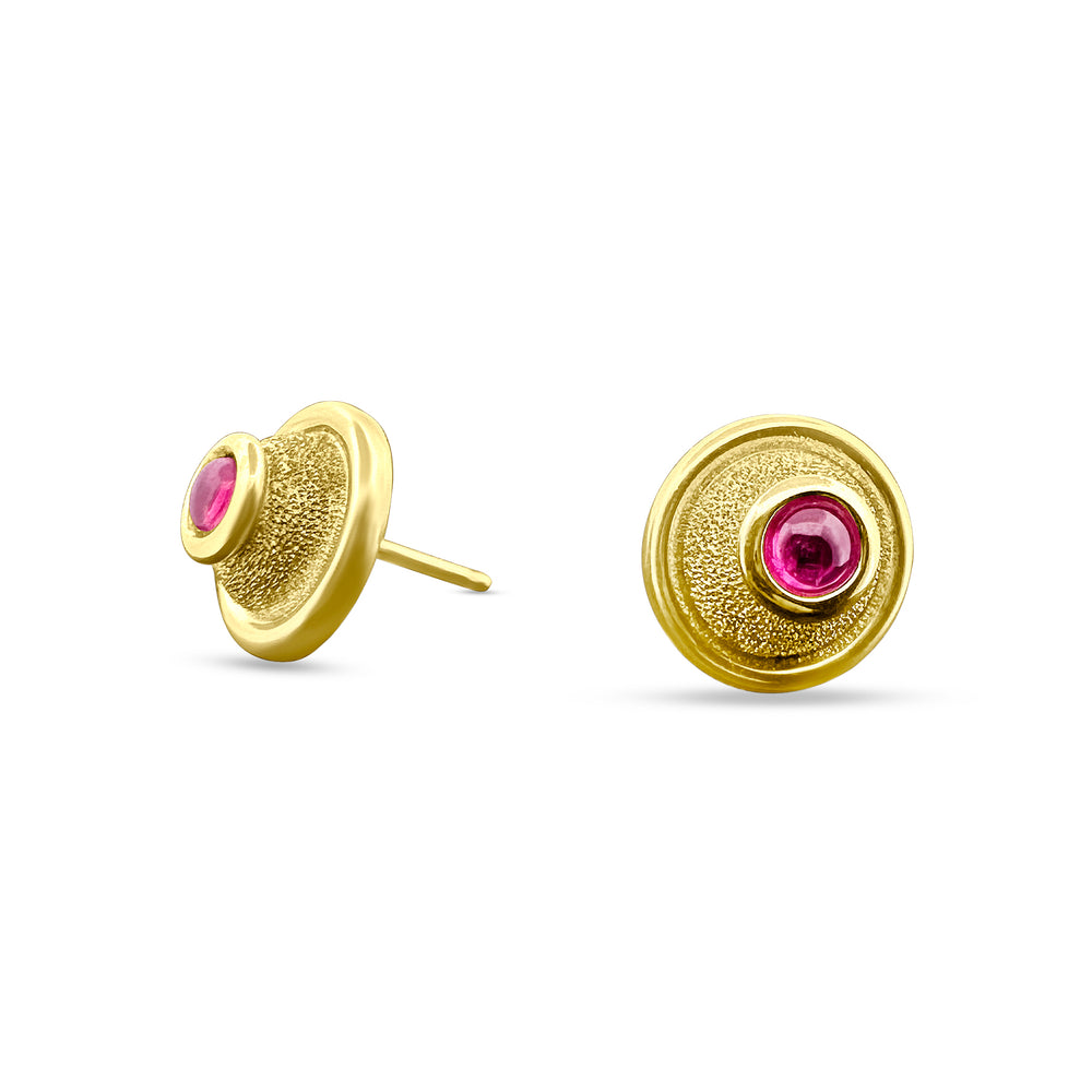 Ruth Taubman Ruby Cabochon 18k Yellow Gold Earrings