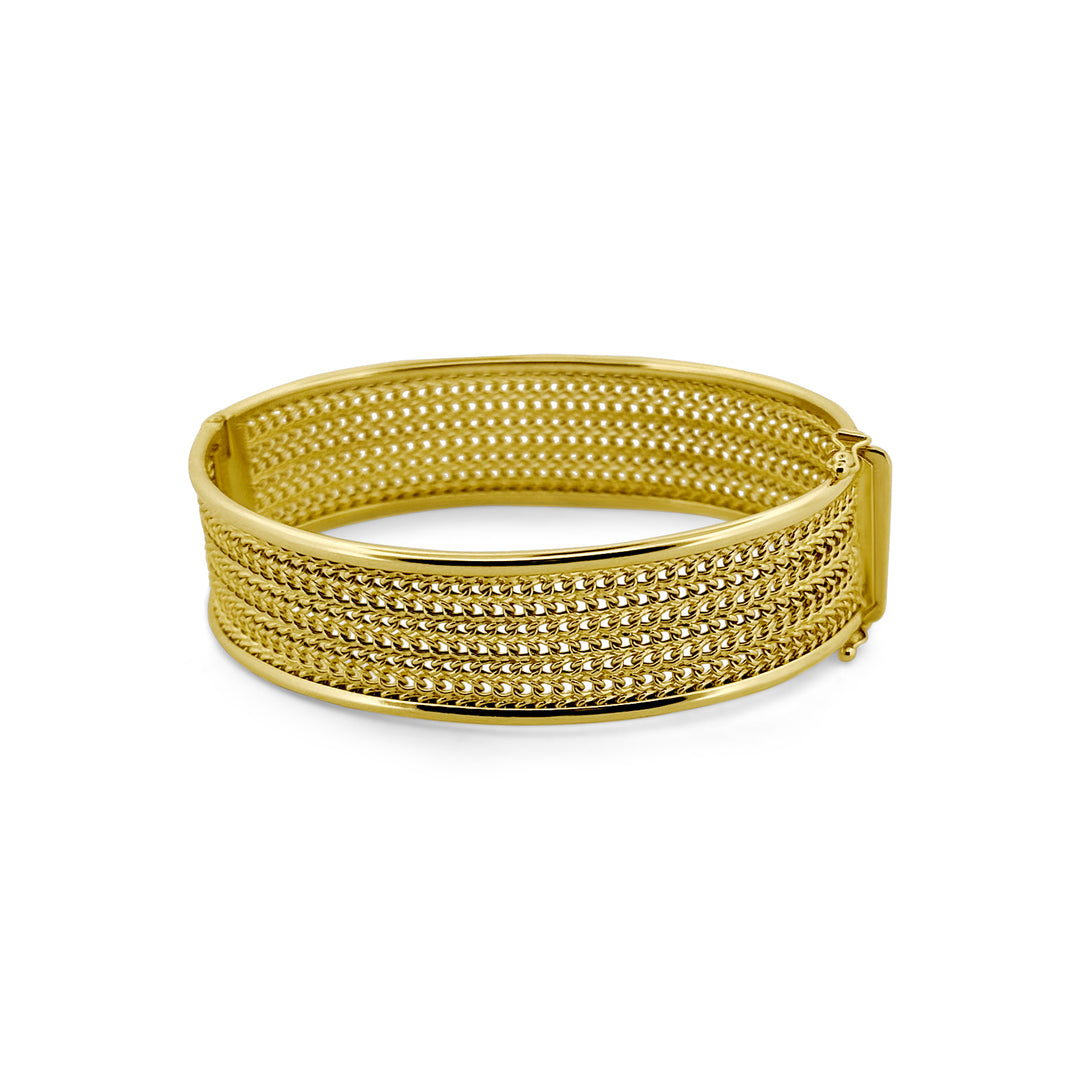 14k Yellow Gold Mesh Hinged Bangle Braclet