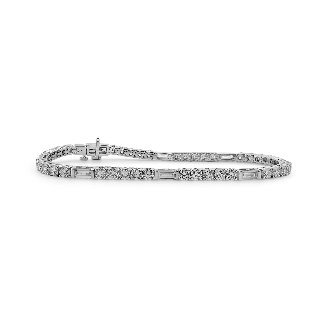 6.22ctw Round Brilliant and Emerald Cut Lab-Grown Diamond Tennis Bracelet in 14k White Gold