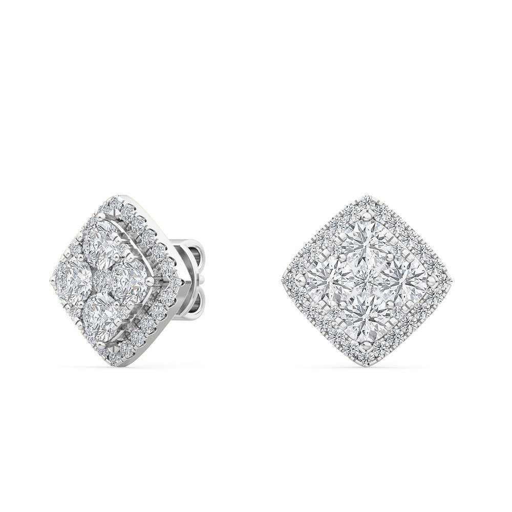 1.07ctw Round Brilliant Cluster Lab-Grown Diamond Stud Earrings in 14k White Gold