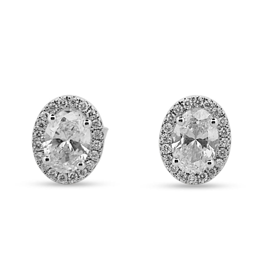 1.22ctw Oval with Halo Lab Grown Diamond Stud Earrings in 14k White Gold