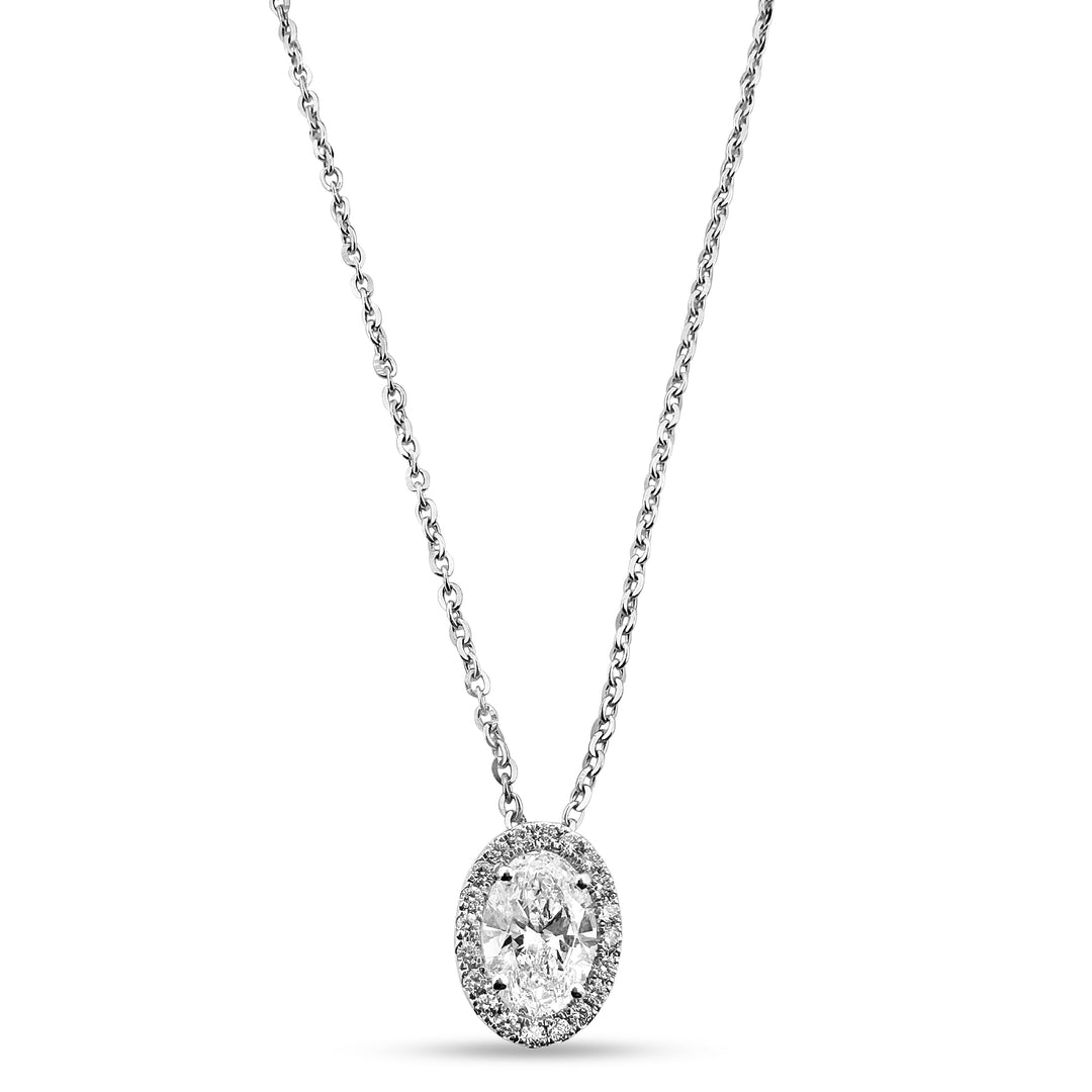 1.03cts Oval Center Lab-Grown Halo Necklace in 14k White Gold