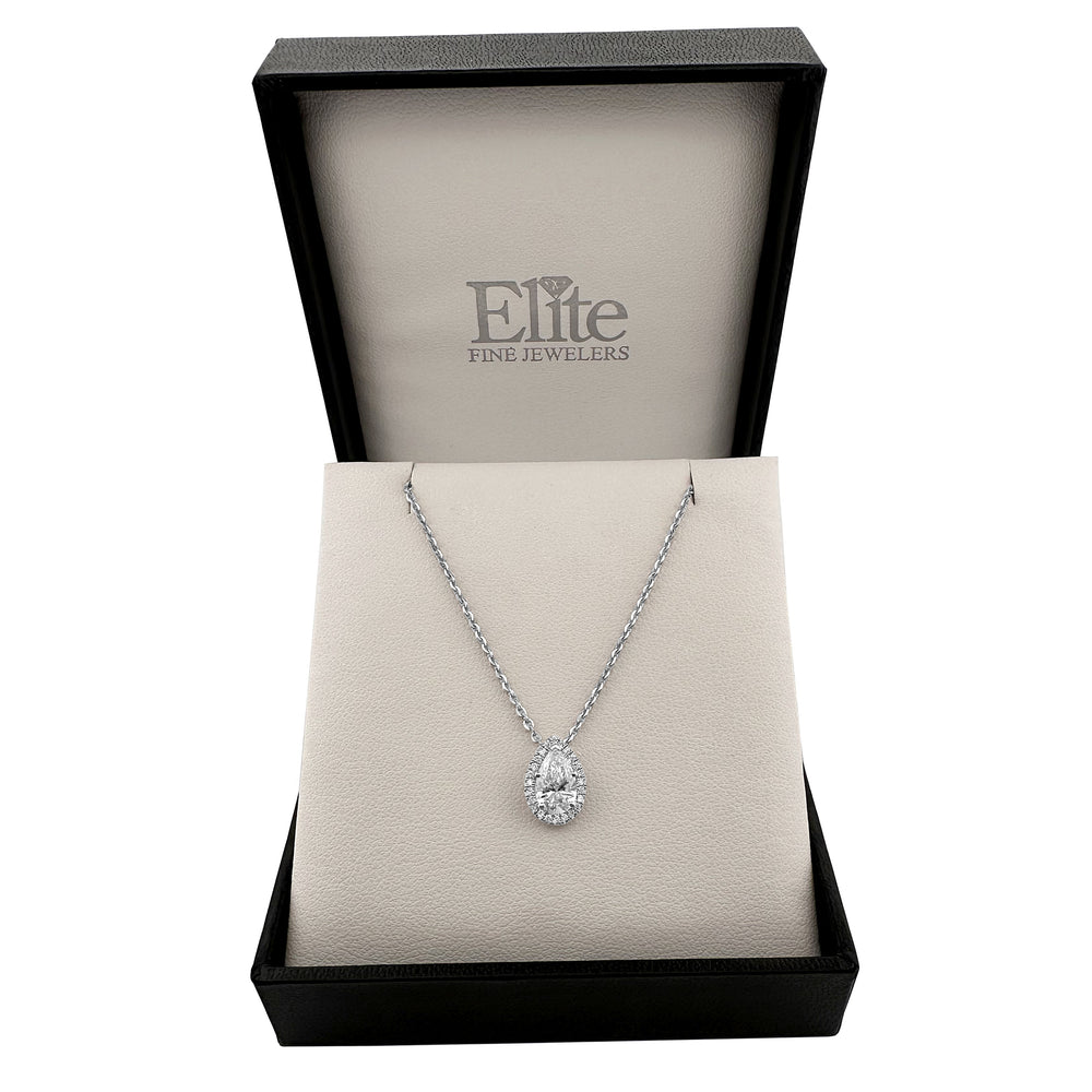 0.71ct Pear Shape Center Lab-Grown Diamond Halo Necklace in 14k White Gold
