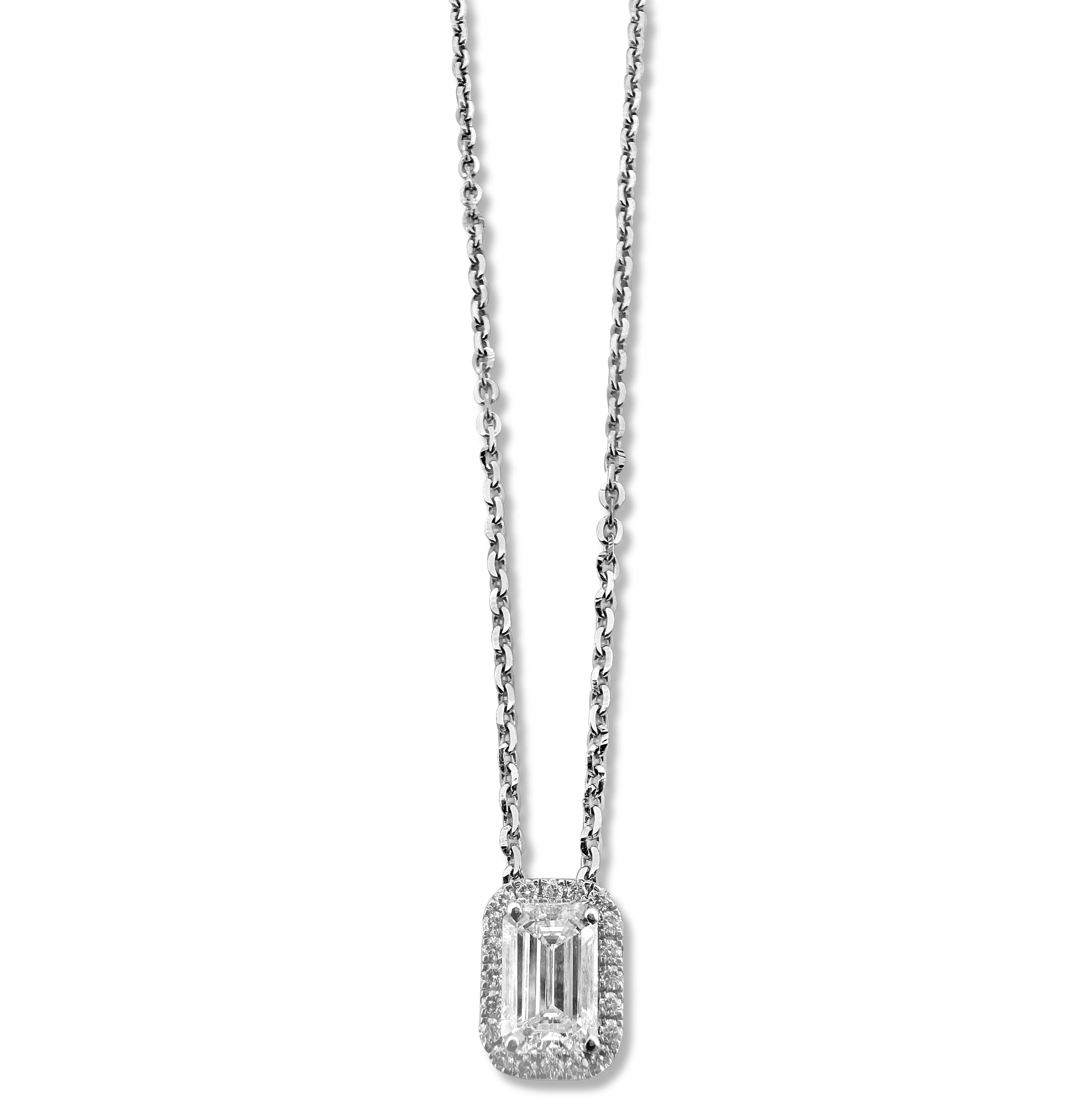 0.50ct Emerald Cut Center Lab-Grown Diamond Halo Necklace in