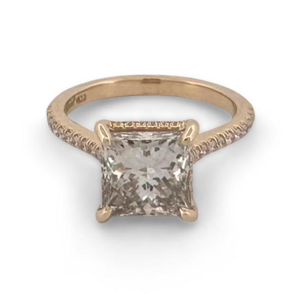 IGI Graded 3ct Princess Cut & Round Brilliant Lab-Grown Diamond Hidden Halo Engagement Ring in 14k Yellow Gold
