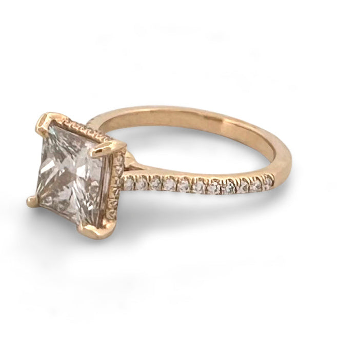 IGI Graded 3ct Princess Cut & Round Brilliant Lab-Grown Diamond Hidden Halo Engagement Ring in 14k Yellow Gold