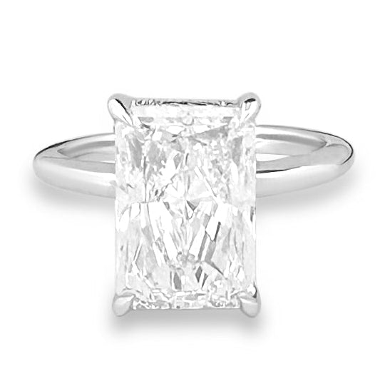 IGI Graded 5ct Radiant Cut with Round Brilliant Hidden Halo Lab-Grown Diamond Engagement Ring in 14k White Gold