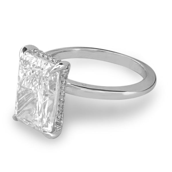 IGI Graded 5ct Radiant Cut with Round Brilliant Hidden Halo Lab-Grown Diamond Engagement Ring in 14k White Gold