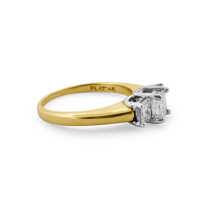 1ctw 3-Stone Princess Cut Diamond Platinum and Yellow Gold Engagement Ring