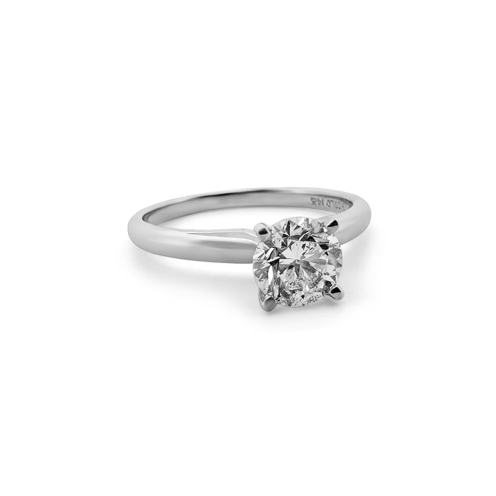 Classic 1.01cts round brilliant solitaire in 14k white gold, 3/4 view