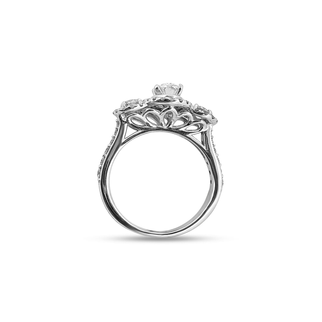 1.16ctw 3-stone Oval and Round Halo Engagement Ring in 14k White Gold, gallery detail