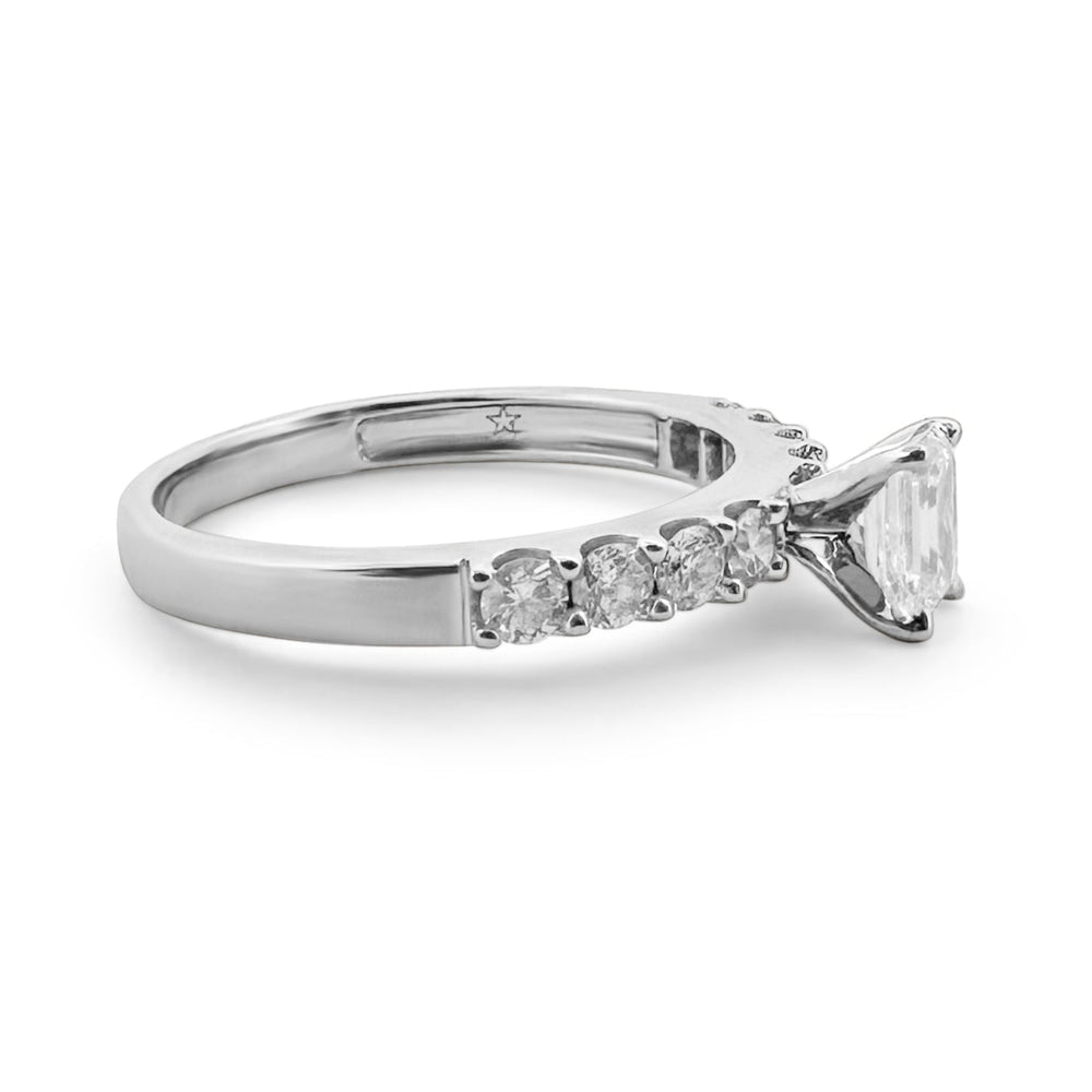 0.50ct Emerald and Round Diamond Ring in 14k White Gold, side view