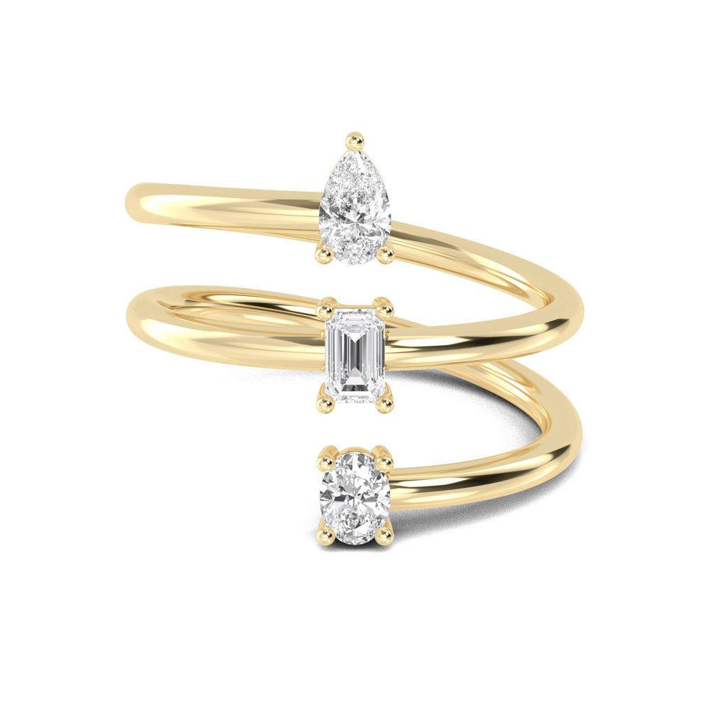 0.46ctw Pear, Emerald & Oval Lab-Grown Diamond 3-stone Spiral Ring in 14k Yellow Gold