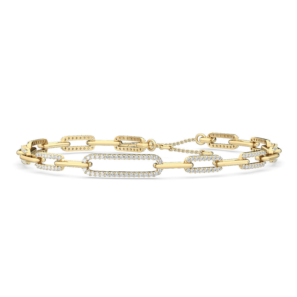 0.95ctw Lab-Grown Diamond Paper Clip Link Bracelet in 14kt Yellow Gold