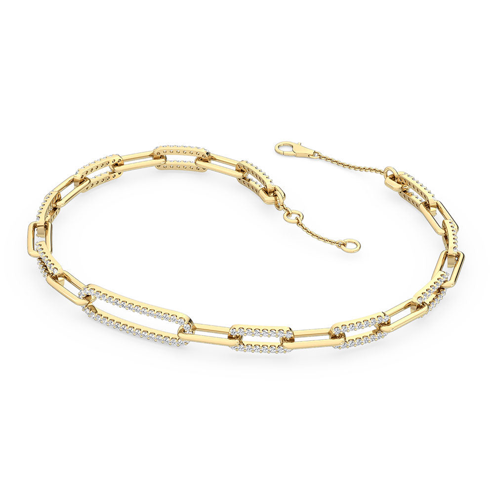 0.95ctw Lab-Grown Diamond Paper Clip Link Bracelet in 14kt Yellow Gold