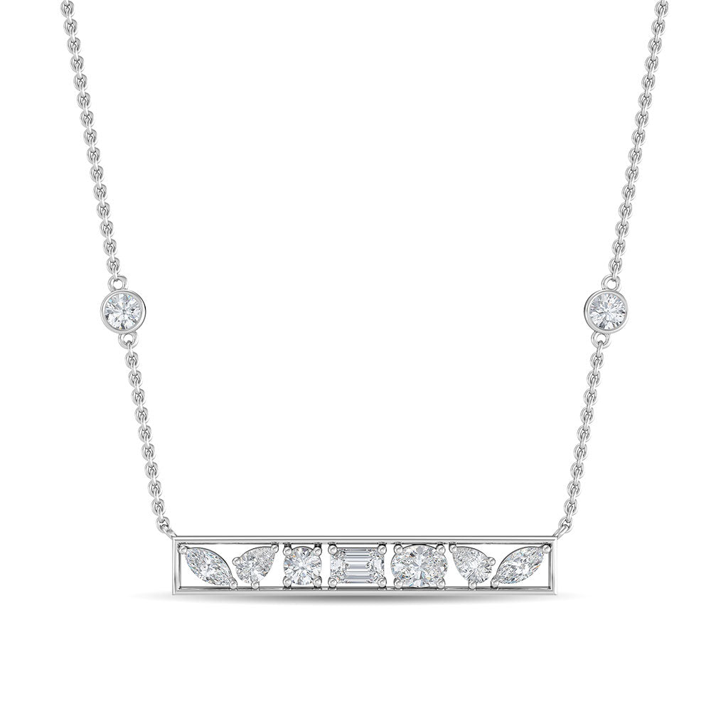 0.65ctw Fancy Shaped Lab-Grown Diamond 9-Stone Bar Necklace in 14k White Gold