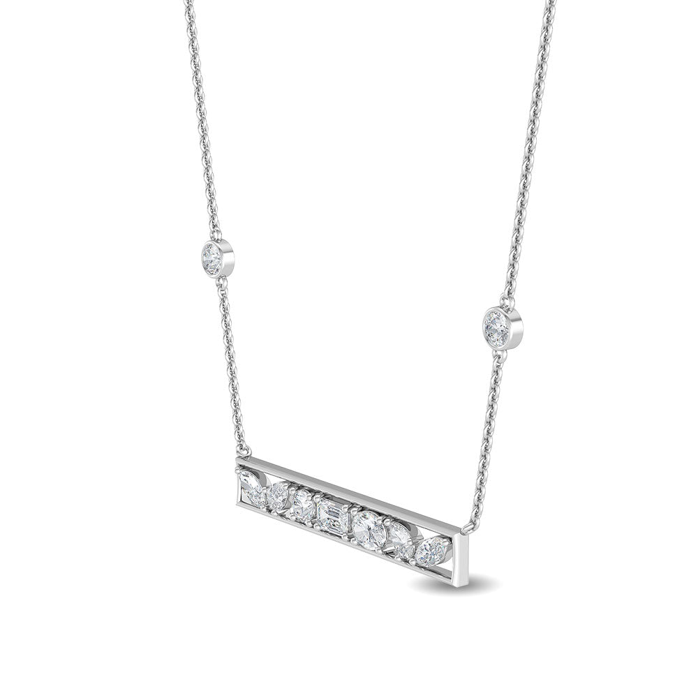 0.65ctw Fancy Shaped Lab-Grown Diamond 9-Stone Bar Necklace in 14k White Gold