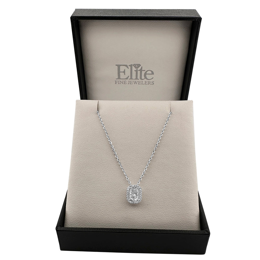 0.60ct Radiant Center Lab-Grown Halo Necklace in 14k White Gold