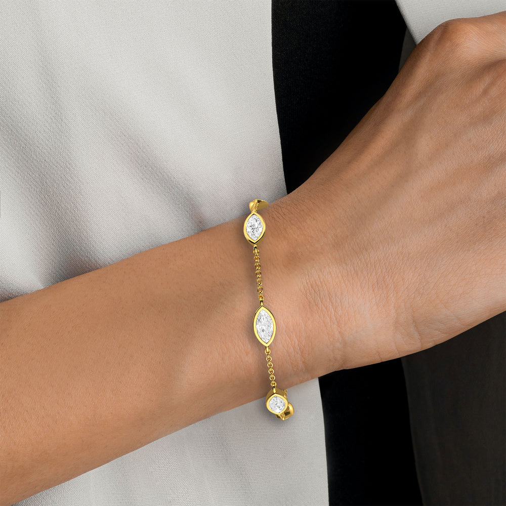 0.92ctw Lab-Grown Marquise Cut Diamonds By the Yard Station Bracelet in 14kt Yellow Gold
