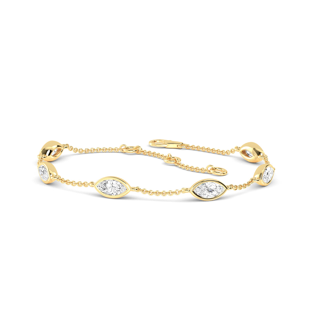 0.92ctw Lab-Grown Marquise Cut Diamonds By the Yard Station Bracelet in 14kt Yellow Gold