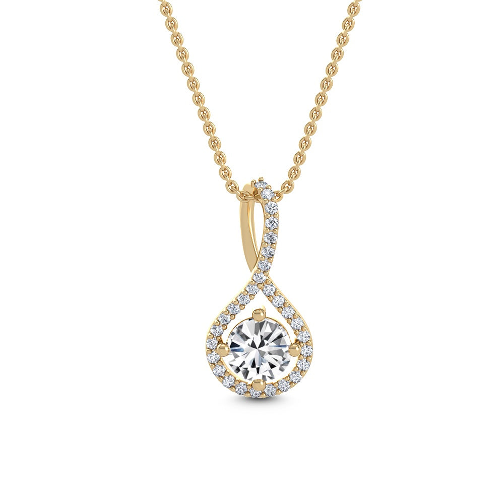 0.76ctw Round Brilliant Lab-Grown Diamond Halo Pendant Necklace in 14k Yellow Gold