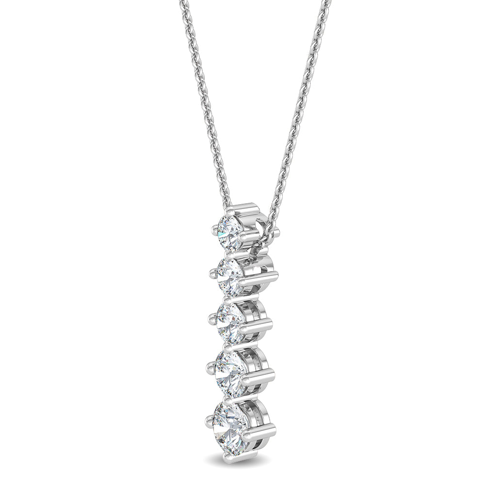 1.09ctw Round Brilliant Lab-Grown Diamond 5-Stone Pendant Necklace in 14k White Gold