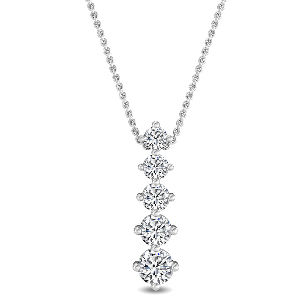 1.09ctw Round Brilliant Lab-Grown Diamond 5-Stone Pendant Necklace in 14k White Gold