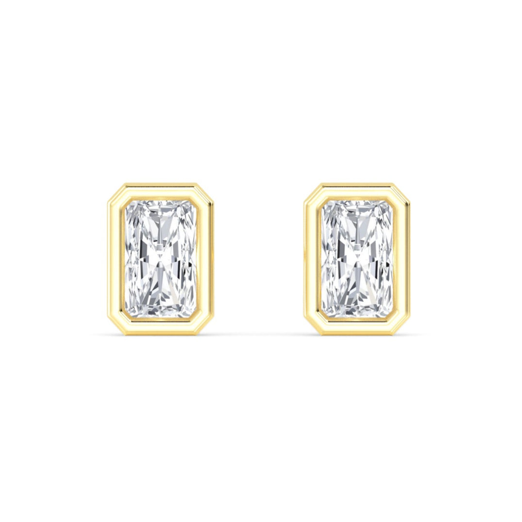 3.31ctw Radiant Cut Bezel Set Lab-Grown Diamond Stud Earrings in 14k Yellow Gold