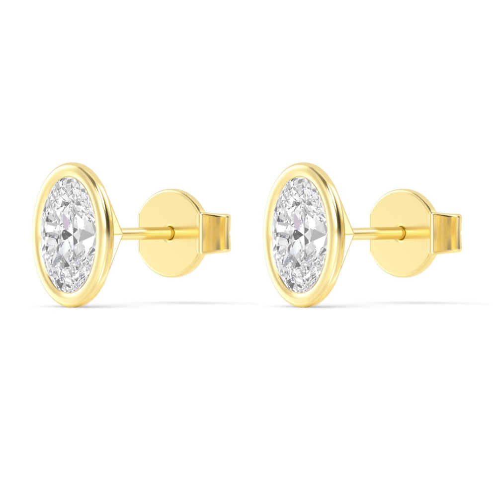2.08ctw Oval Lab-Grown Diamond Bezel Set Stud Earrings in 14k Yellow Gold