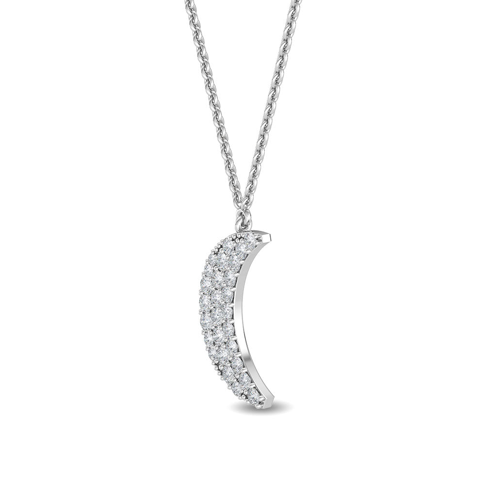0.27ctw Round Brilliant Lab-Grown Diamond Pavé Moon Pendant Necklace in 14k White Gold