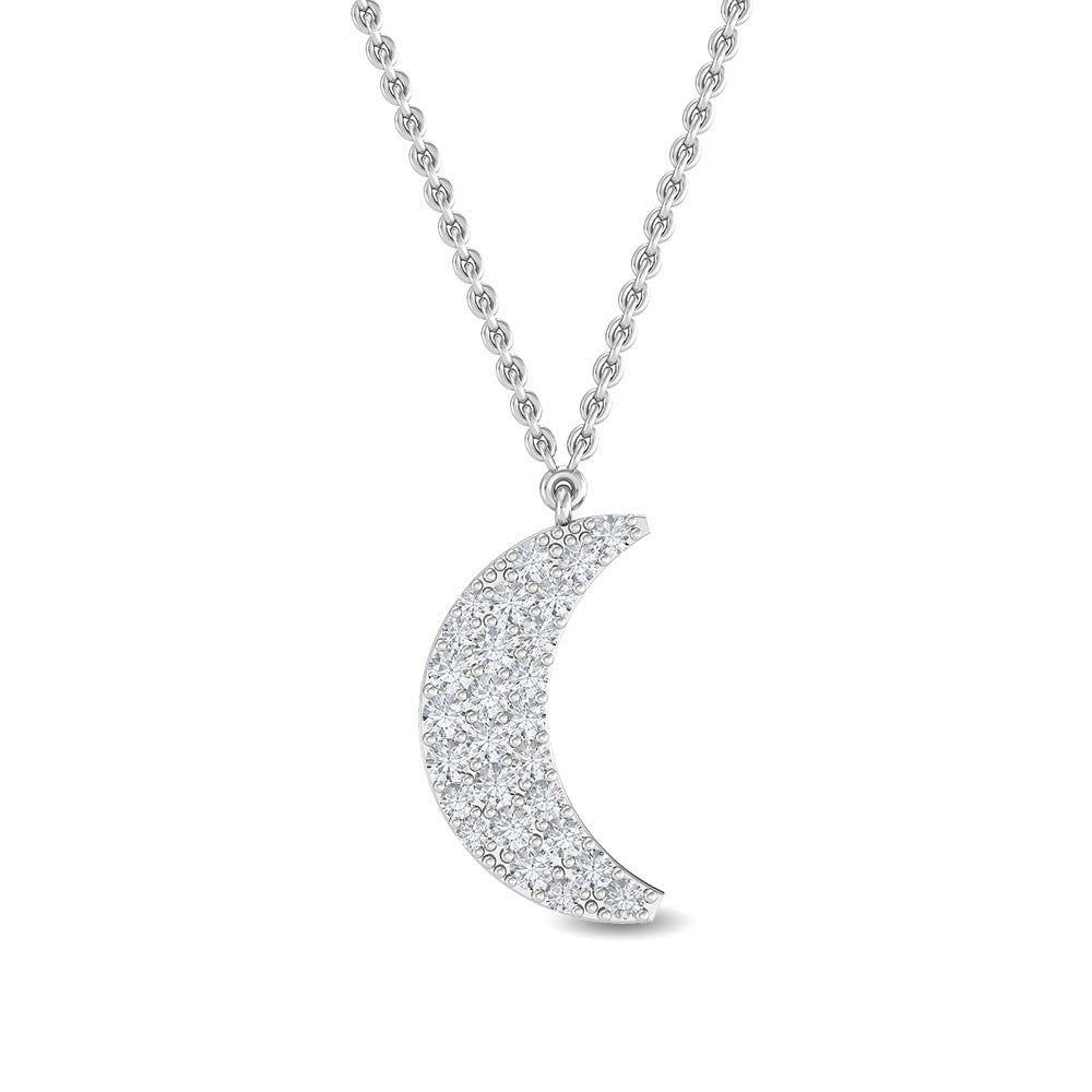 0.27ctw Round Brilliant Lab-Grown Diamond Pavé Moon Pendant Necklace in 14k White Gold