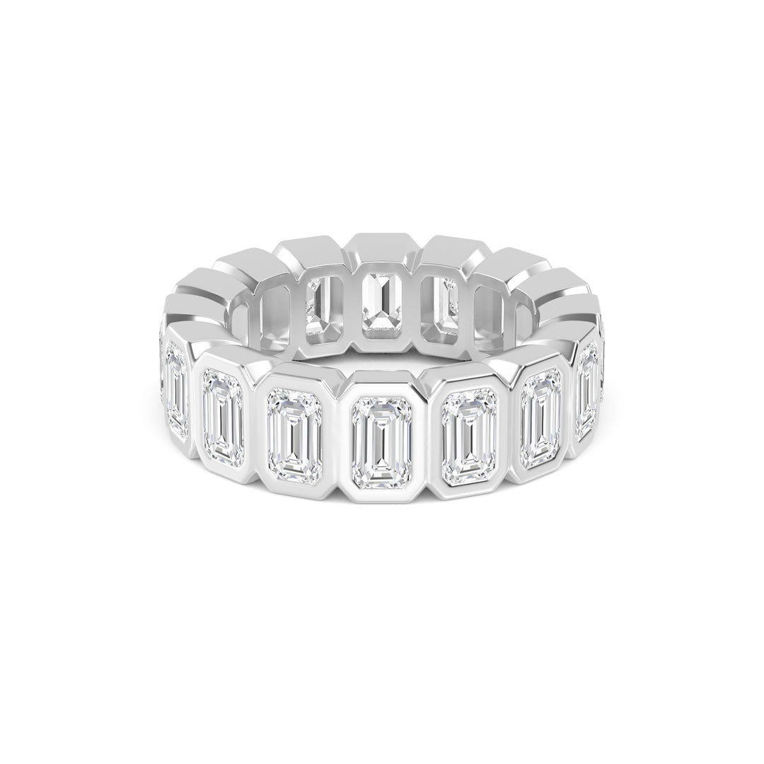 5ctw Emerald Cut Lab-Grown Diamond Bezel-Set Eternity Band in 14k White Gold