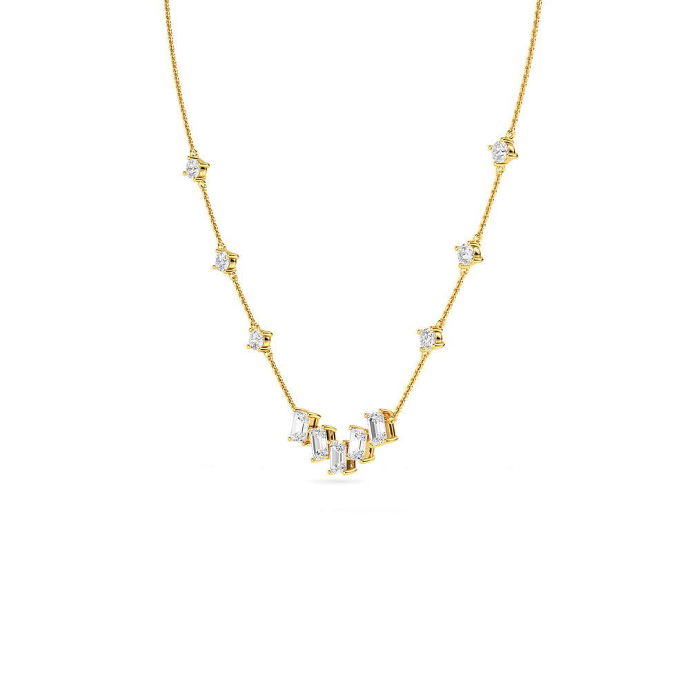 1.89ctw Emerald Cut and Round Brilliant Lab-Grown Diamond Bar Pendant Station Necklace in 14k Yellow Gold