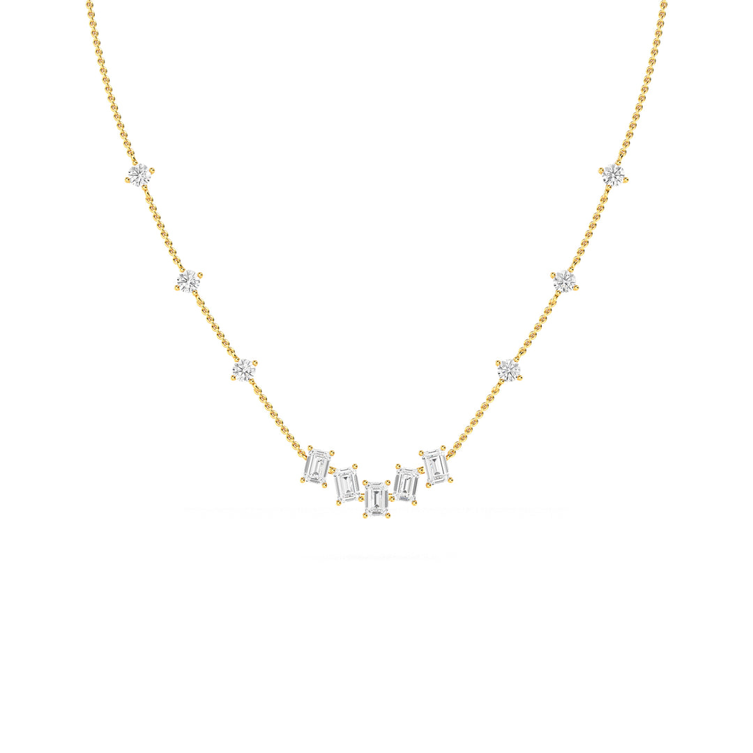 1.89ctw Emerald Cut and Round Brilliant Lab-Grown Diamond Bar Pendant Station Necklace in 14k Yellow Gold