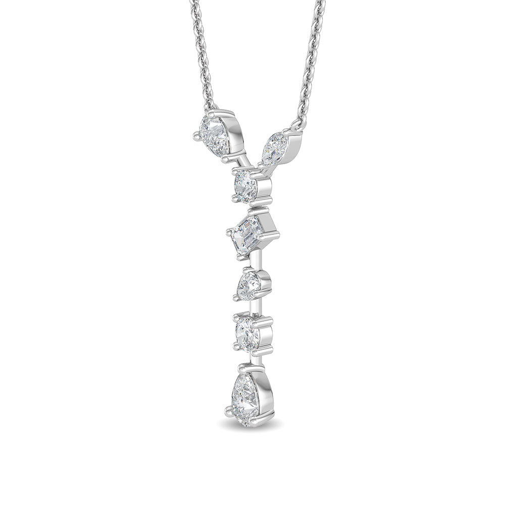 0.65ctw Multi-Cut Lab-Grown Diamond "Y" Dangle Pendant Necklace in 14k White Gold