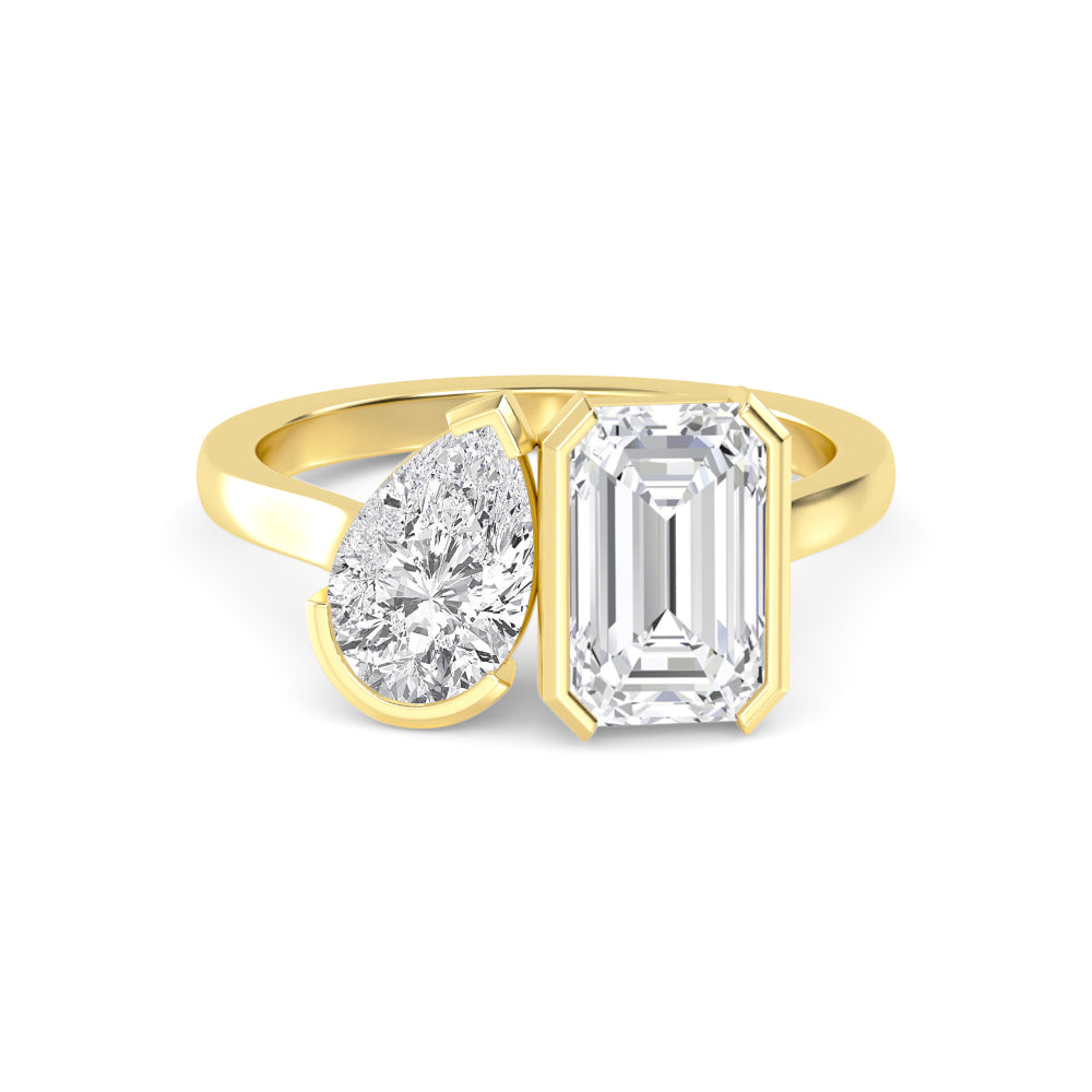 IGI Graded 5.12ctw Emerald & Pear Cut Lab-Grown Toi et Moi Engagement Ring in 14k Yellow Gold