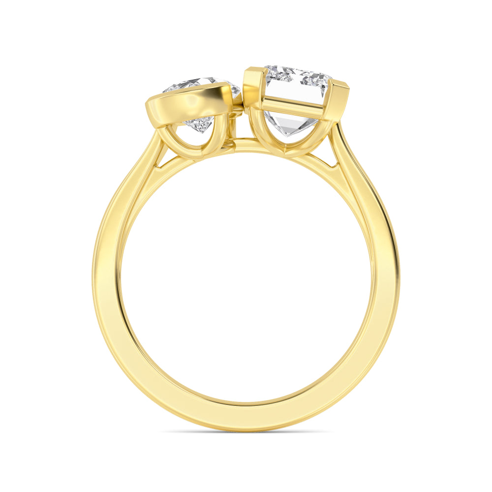 IGI Graded 5.12ctw Emerald & Pear Cut Lab-Grown Toi et Moi Engagement Ring in 14k Yellow Gold