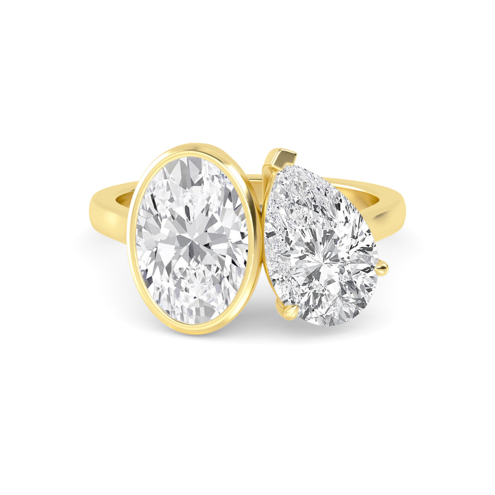 IGI Graded 5ctw Oval & Pear Cut Lab-Grown Toi et Moi Engagement Ring in 14k Yellow Gold