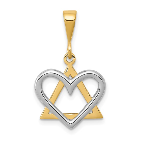 14k 2 Tone Yellow and White Gold Heart Star of David