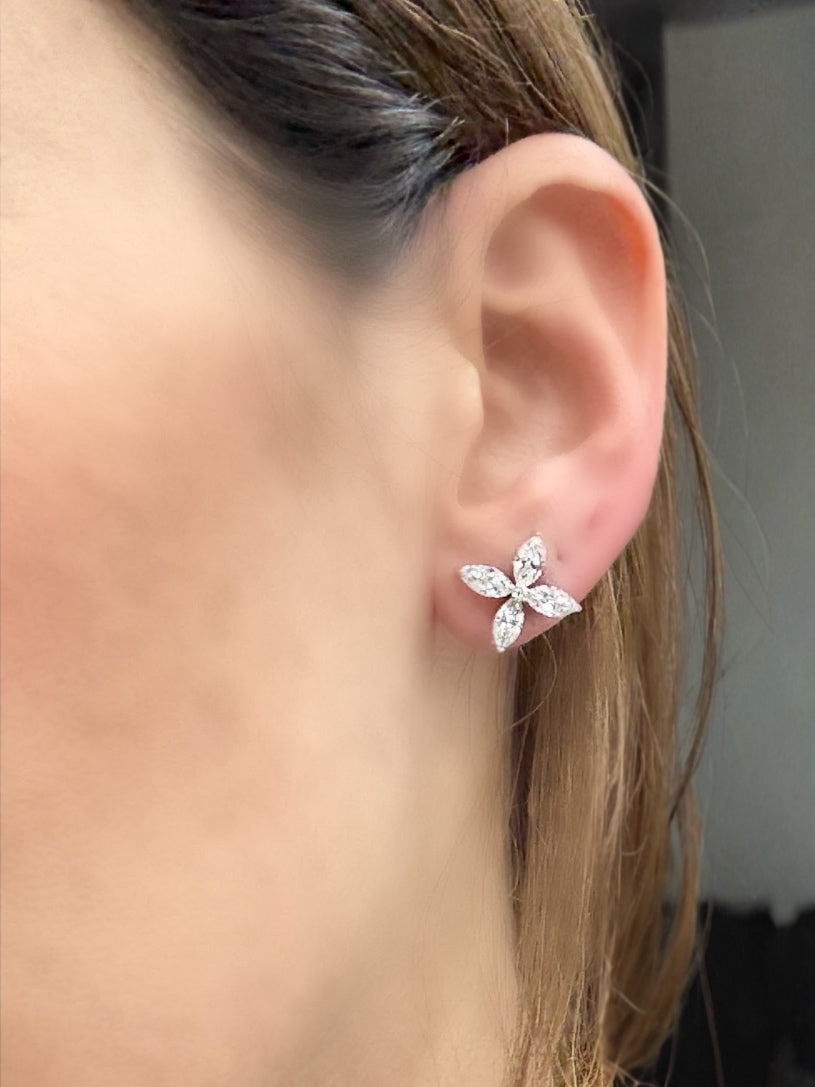 2.25 CTW Marquise & Round Lab-Grown Diamond Stud Earrings in 18K White Gold