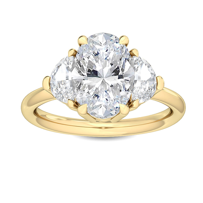 3.50ctw Oval with Half Moon Lab-Grown Diamond 3-Stone Engagement Ring in 14k Yellow Gold