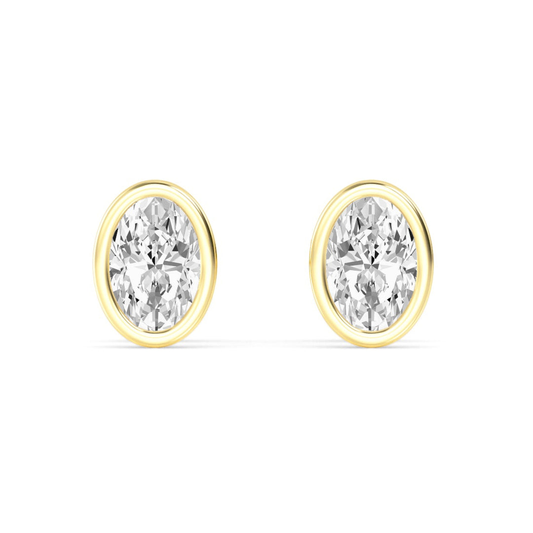 2.08ctw Oval Lab-Grown Diamond Bezel Set Stud Earrings in 14k Yellow Gold