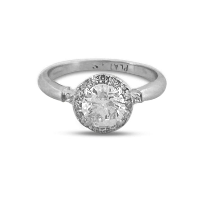 1.36ctw Round Brilliant Natural Diamond Halo Engagement Ring in 14k White Gold & Platinum