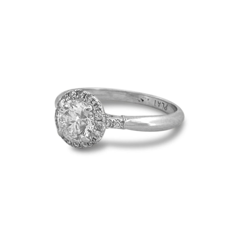 1.36ctw Round Brilliant Natural Diamond Halo Engagement Ring in 14k White Gold & Platinum